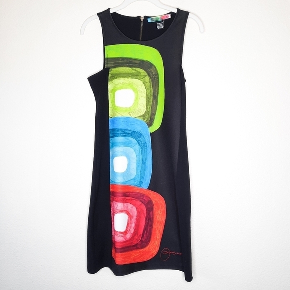 Desigual Black Geometric Print Dress S - Picture 2 of 4